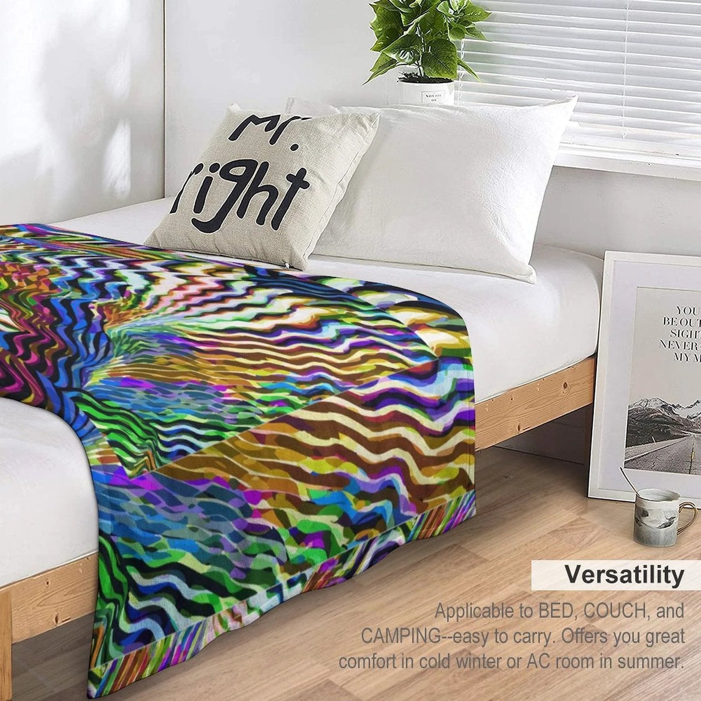 Lightning Complex AOP Flannel Throw Blanket 30"×40" | Psychedelic Ribbon-Wave Maximalist Couch Blanket (280gsm, Dual-Sided Print)