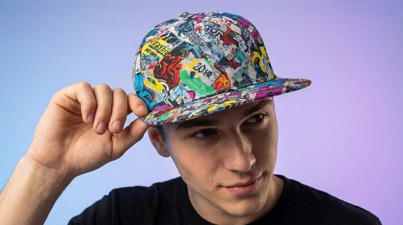 Graffiti Newspaper Collage Snapback Hat | Urban Street Art AOP Flat Brim Cap for Streetwear & Skate Culture