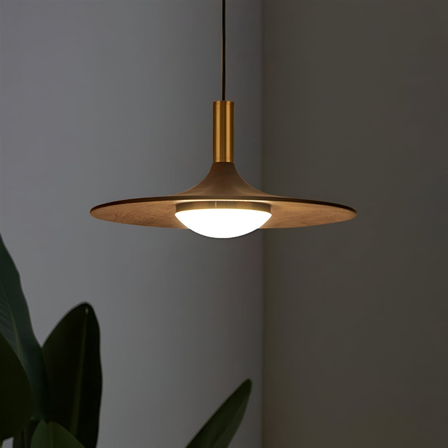 Nordic Walnut Wood Disc Pendant Light With Adjustable Cord