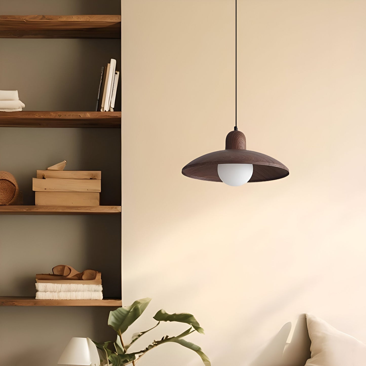 Japanese Wabi Sabi Walnut Pendant Lights With Dome Shade