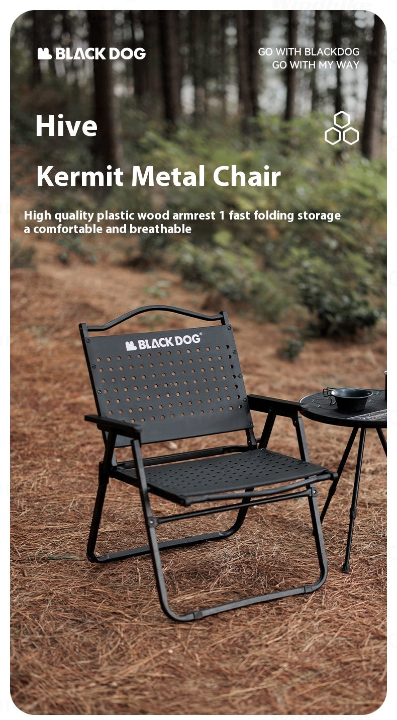 BLACKDOG HIVE Kermit Metal Chair Portable Lightweight Outdoor Folding Fishing Chair Breathable Moon Armchair Honeycomb Design Load Bearing Up To 112kg