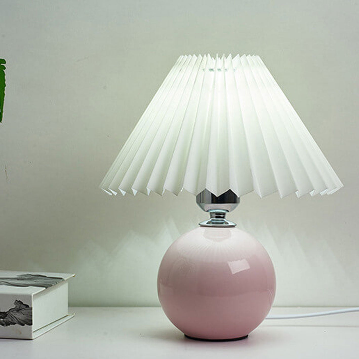 Nordic Ceramic Table Lamp With Pleated Fabric Shade