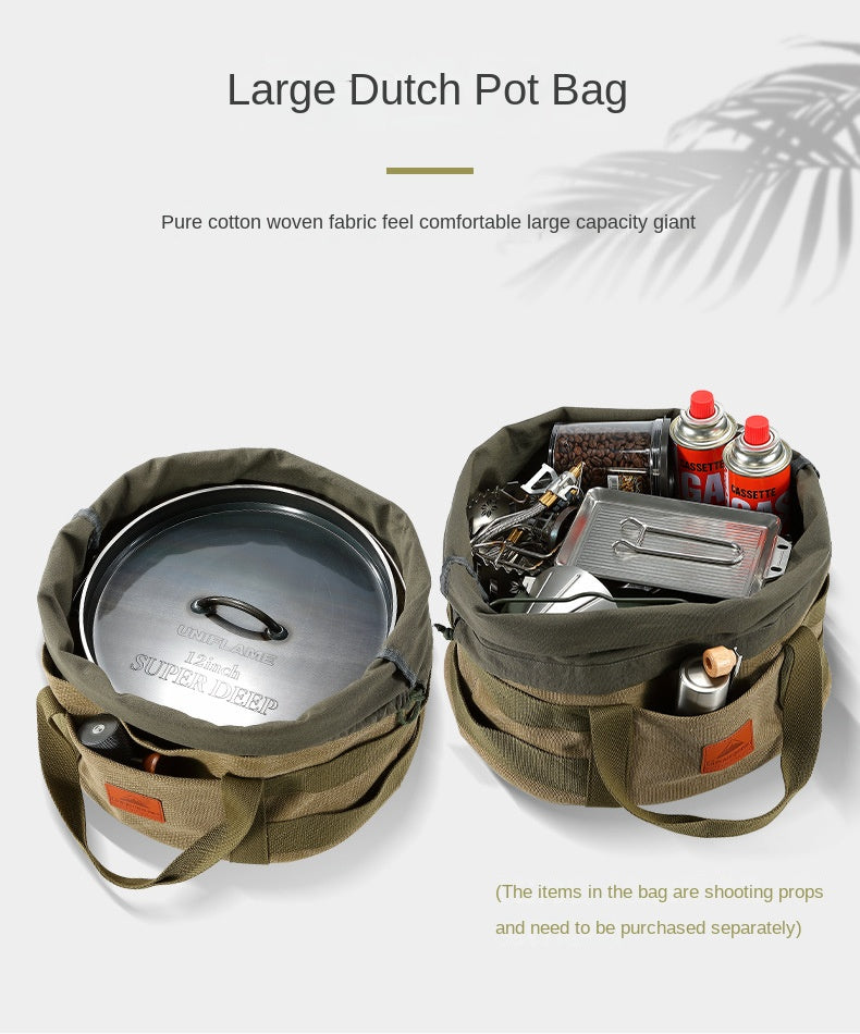 Campingmoon DO-32-BK Large Dutch Pot Bag Portable Foldable Camping Cookware Round Storage Bag Cotton Fabric Design Cooking Equipment Utensil Canvas Bag Heavy Duty
