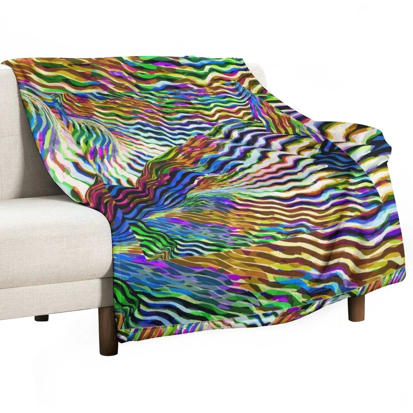 Lightning Complex AOP Flannel Throw Blanket 30"×40" | Psychedelic Ribbon-Wave Maximalist Couch Blanket (280gsm, Dual-Sided Print)