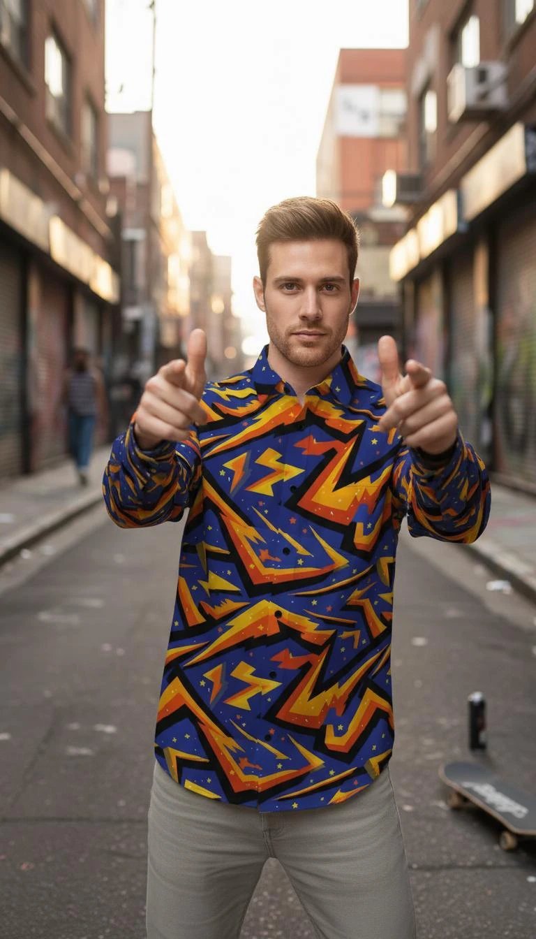 Geometric Glitch Art Button-Down for 90s Arcade Maximalists — AOP Glitchcore Short Sleeve Shirt, Bold Pixel Streetwear Statement