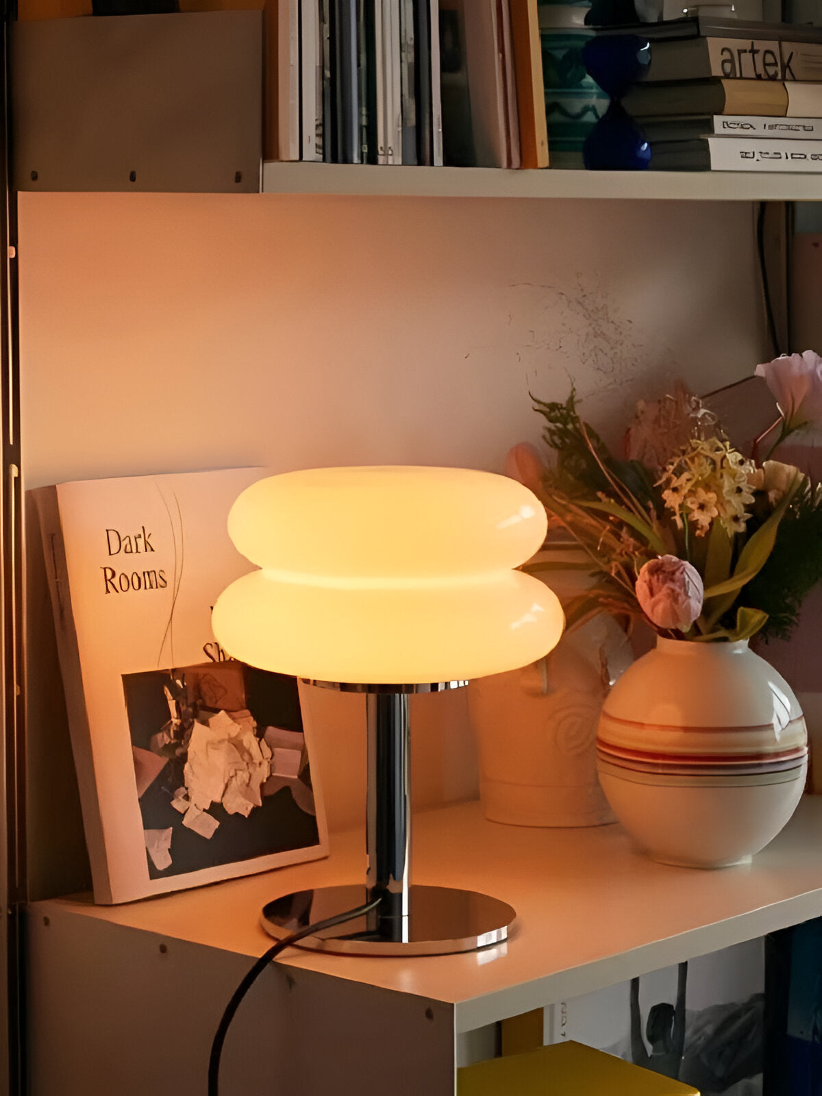 Glass Mushroom Table Lamp With Metal Base