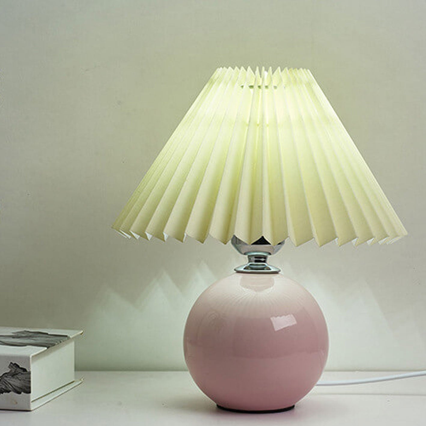 Nordic Ceramic Table Lamp With Pleated Fabric Shade