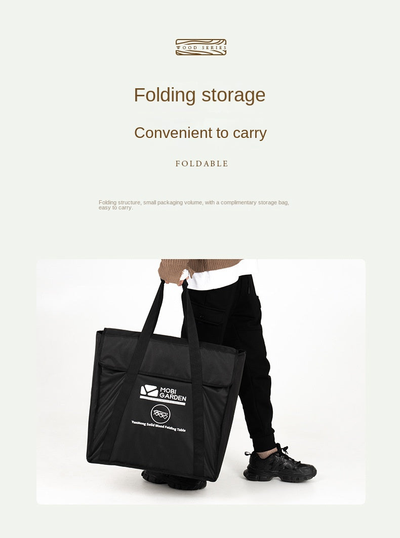 Mobi Garden Multi-Function Folding Table Portable Lightweight Solid Wood Storage Table Multi-layer Shelf Rack Foldable Wooden Table 4 Layer Shelves Outdoor Camping