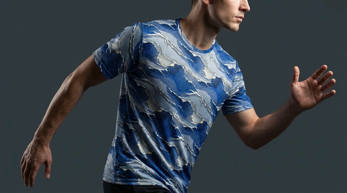 Seigaiha Wave AOP T-Shirt | Blue Geometric Pattern 140g