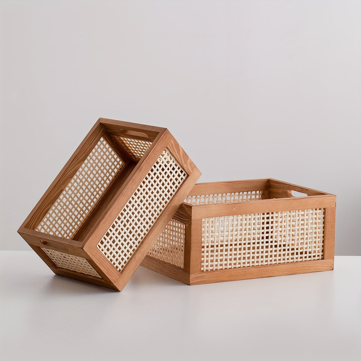 Boho Style Rattan Wooden Storage Basket - HH9L