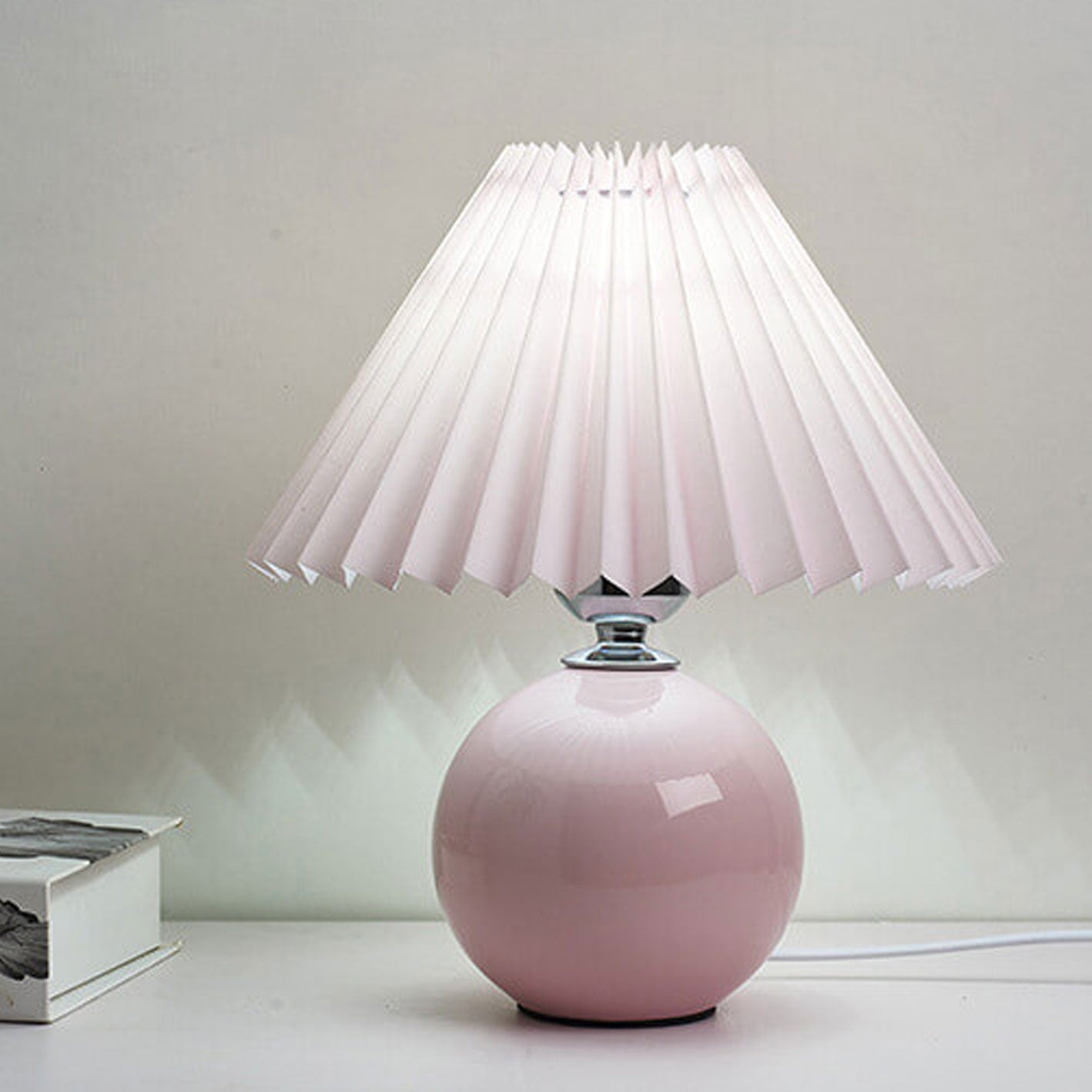 Nordic Ceramic Table Lamp With Pleated Fabric Shade