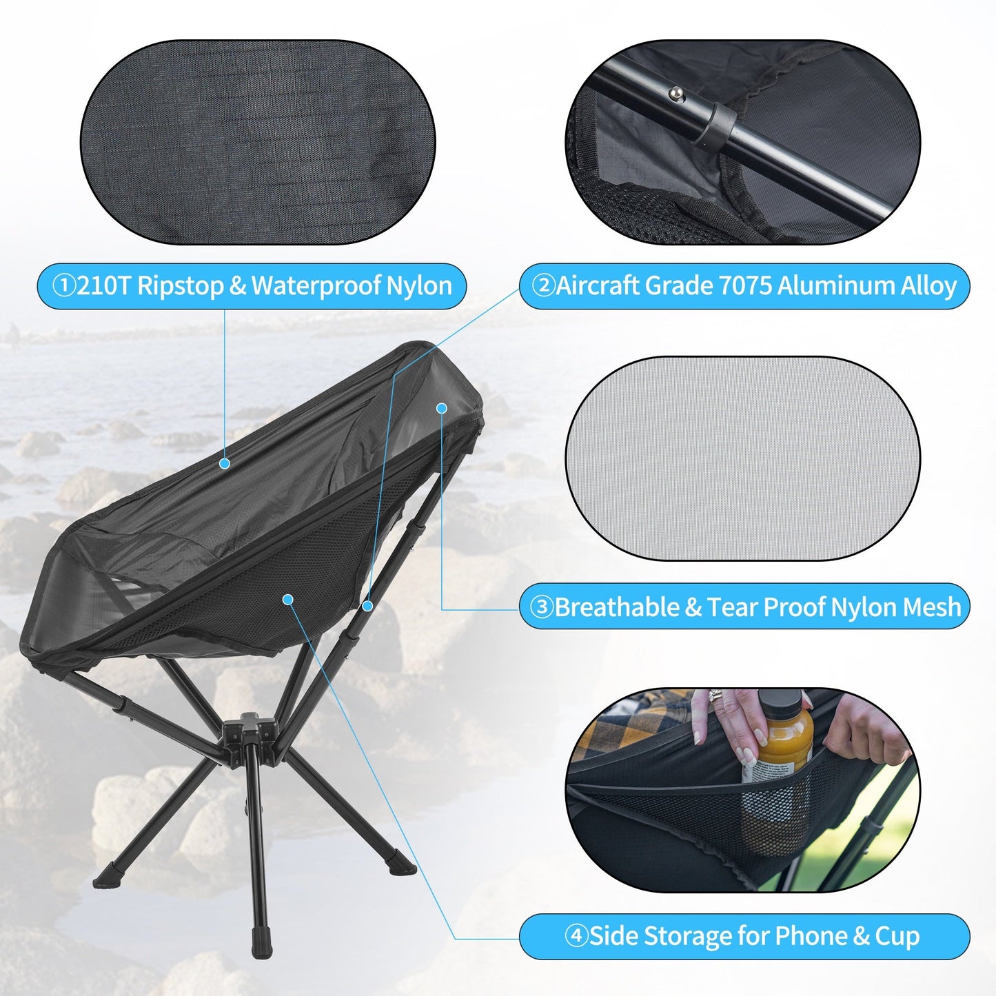 Naturehike STELLALUNA Series L03 Fast Build Portable Ultralight Outdoor Folding Moon Camping Hiking Fishing Foldable Chair Heavy Duty Nature Hike