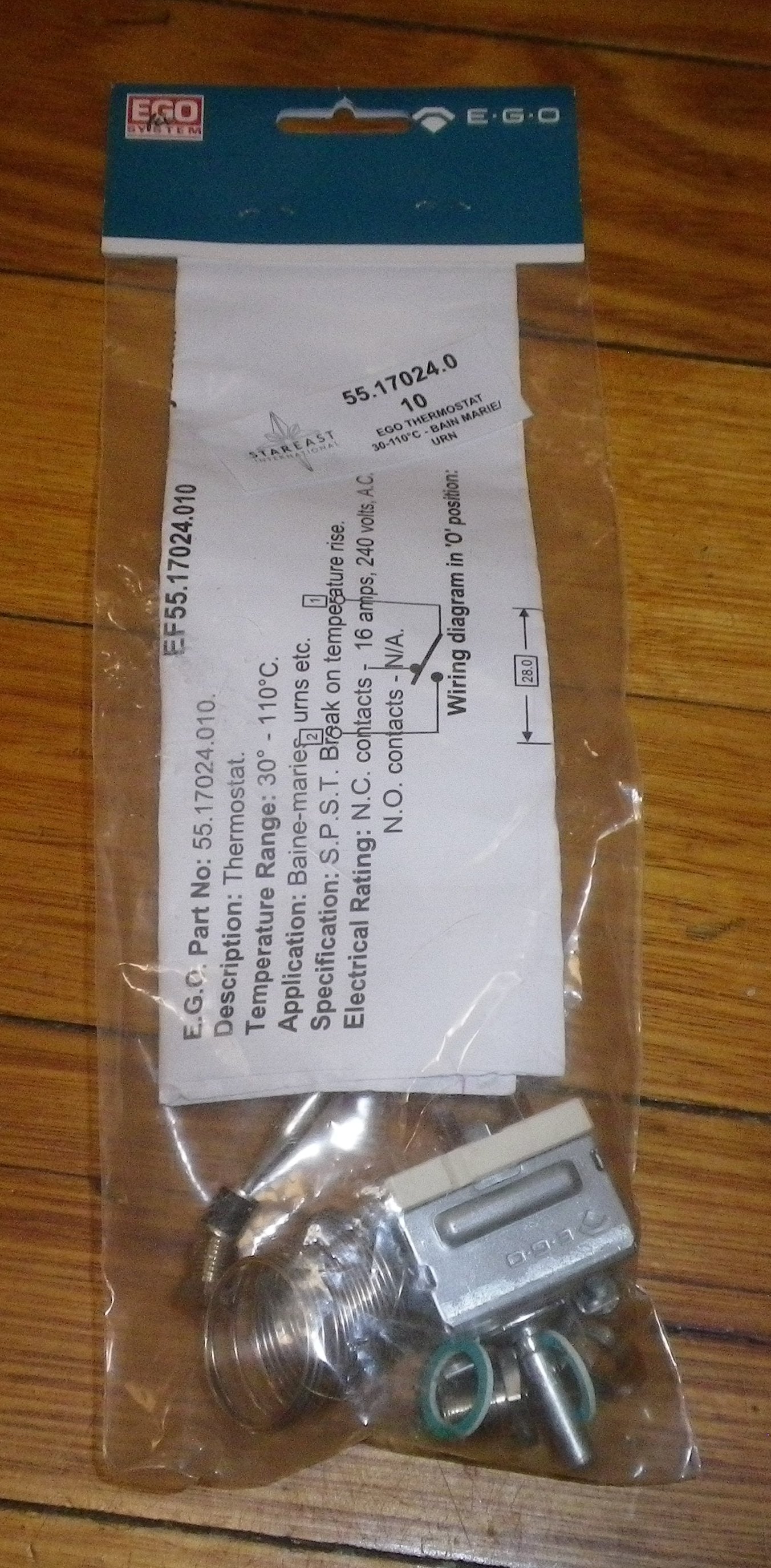 Ego 30-110 degreeC Water Urn, Bain Marie Thermostat - Part # EF55.17024.010