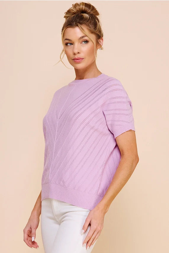 Elsie Short Sleeve Chevron Pointelle Top