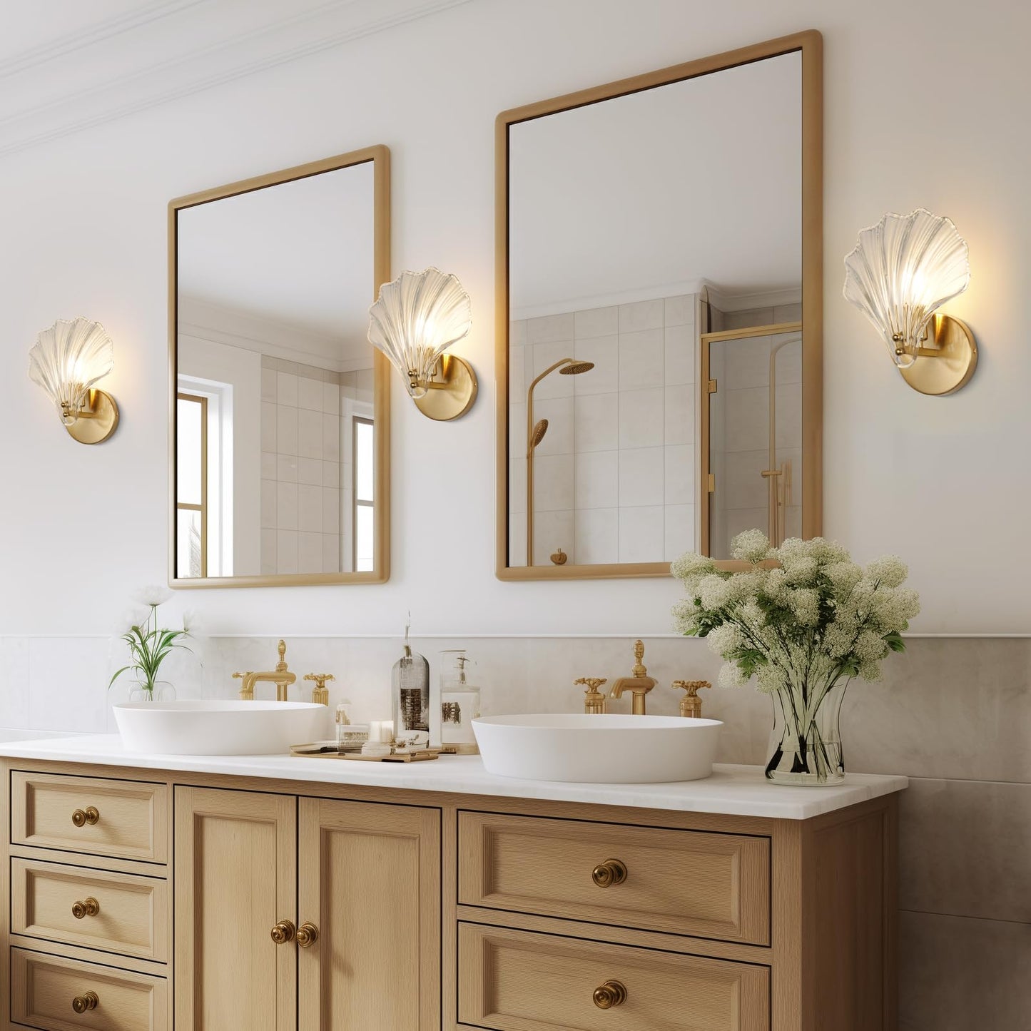 Brass And Glass Seashell Wall Light With E14 Bulb Base