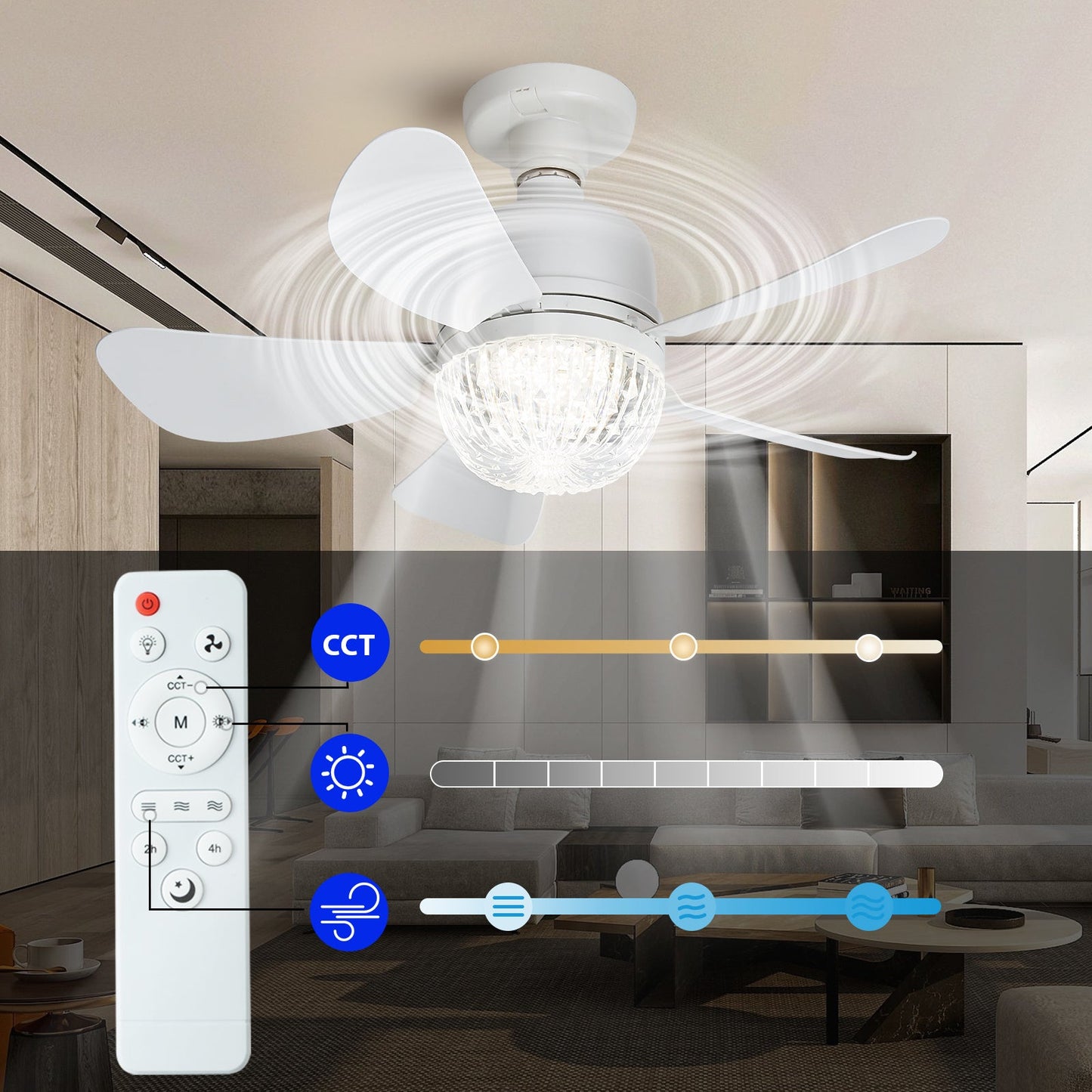 Elegant LED Ceiling Fan, Remote Control, Dimmable Light – TJR6T5X