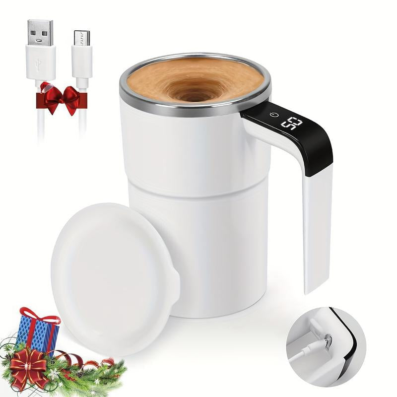 Stainless Steel Self-Stirring Coffee Cup with Lid & Self-Heating Function