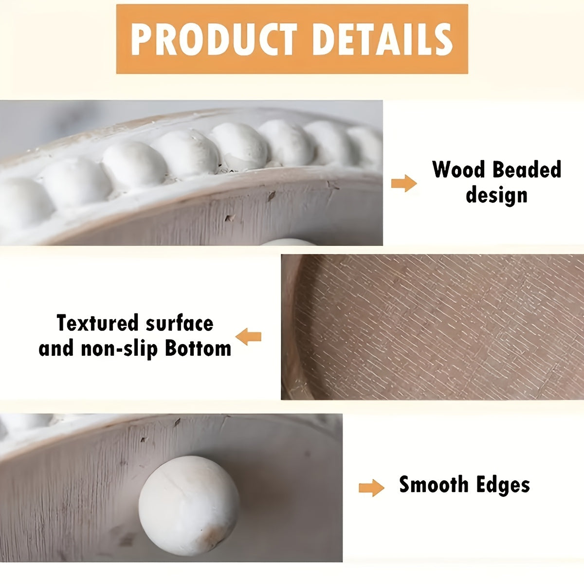 Chic 30.48cm White Wood Beaded Round Tray - PR3N