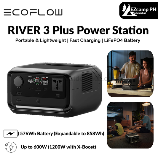Ecoflow River 3 Plus Power Station Portable Lightweight 220V Charging 80% In 1 Hour 600W Up To 1200W With X-Boost Battery Backup Energy Storage