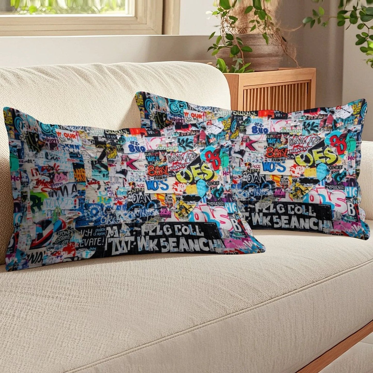 Graffiti Collage Long Pillowcase — Ultra-Soft Street Art AOP Body Pillow Cover, Dopamine Decor