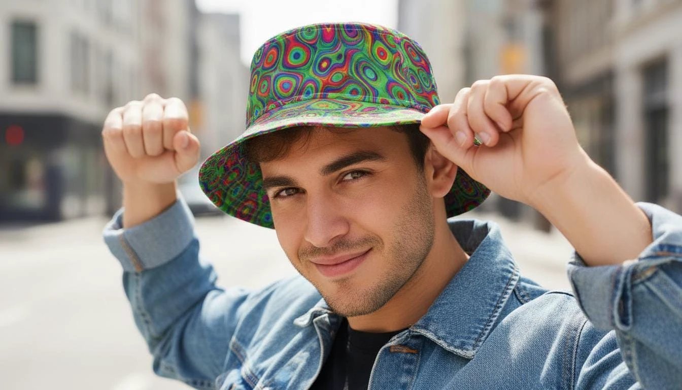 Alligator Bites Neon Bucket Hat for Psychedelic Ravers — Dubstep Alt Fashion Headwear, Neon Geometric AOP, Playa-Ready Festival Hat