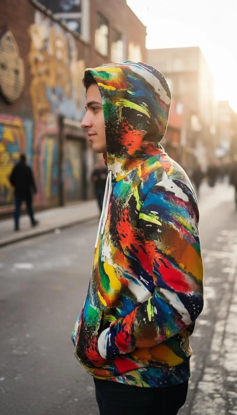Vibrant Water Splash Hoodie – Psychedelic Fluid Art Pullover
