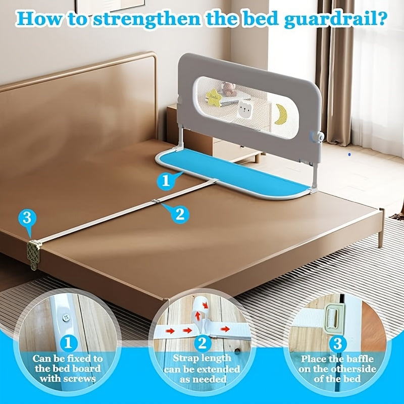 Gray Foldable Bed Guardrail  AntiFall Bumper for QueenFull Beds-L7TP