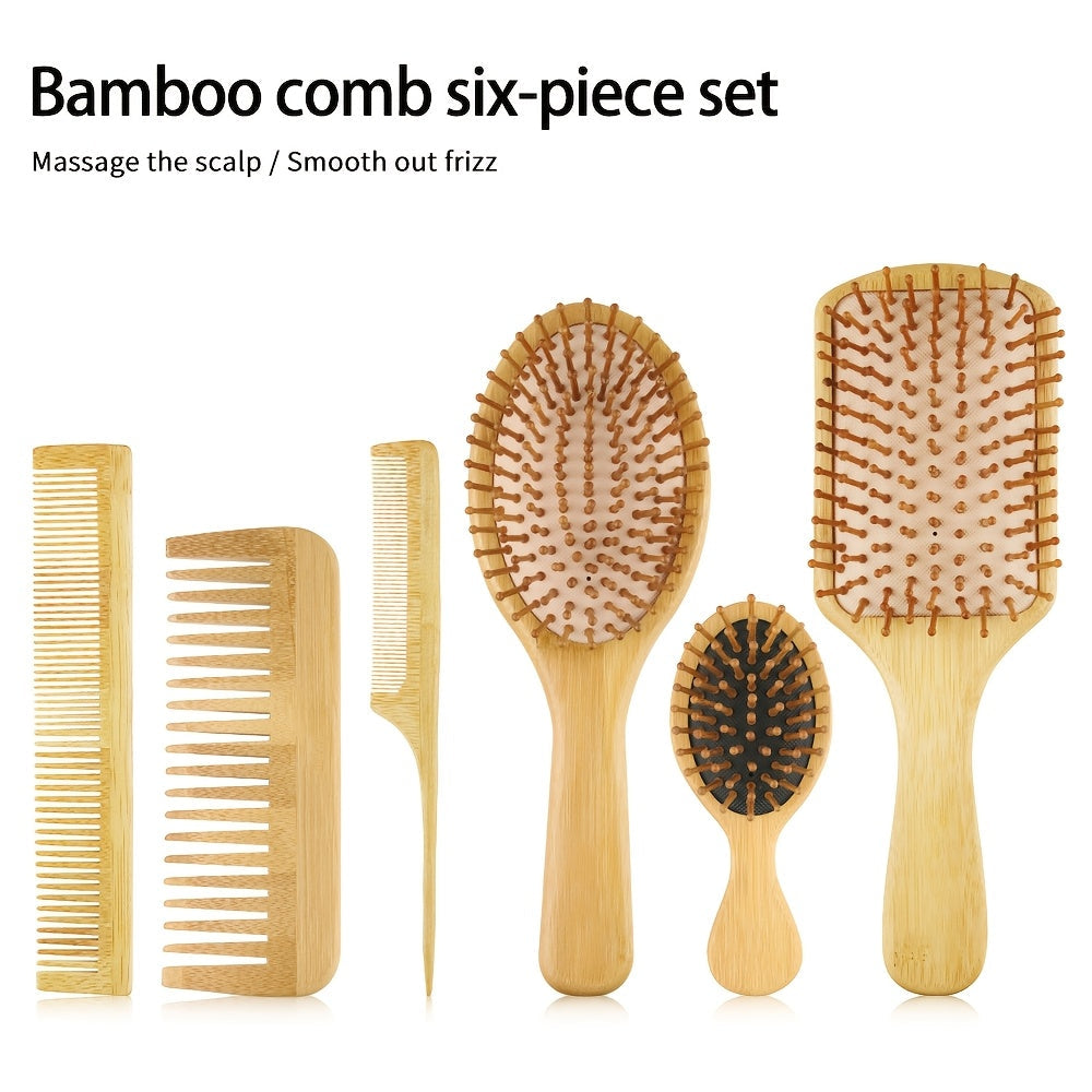6pcs Bamboo Hair Brush Set for Men & Women - INK3