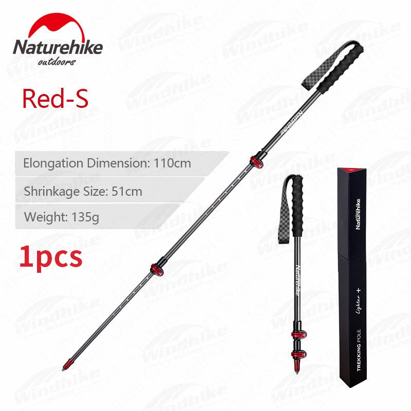 Naturehike ST10 Pure Carbon Fiber Trekking Pole Portable Ultralight 3-Section Telescopic External Lock Cane Rod Sticks Hiking Walking Mountaineering