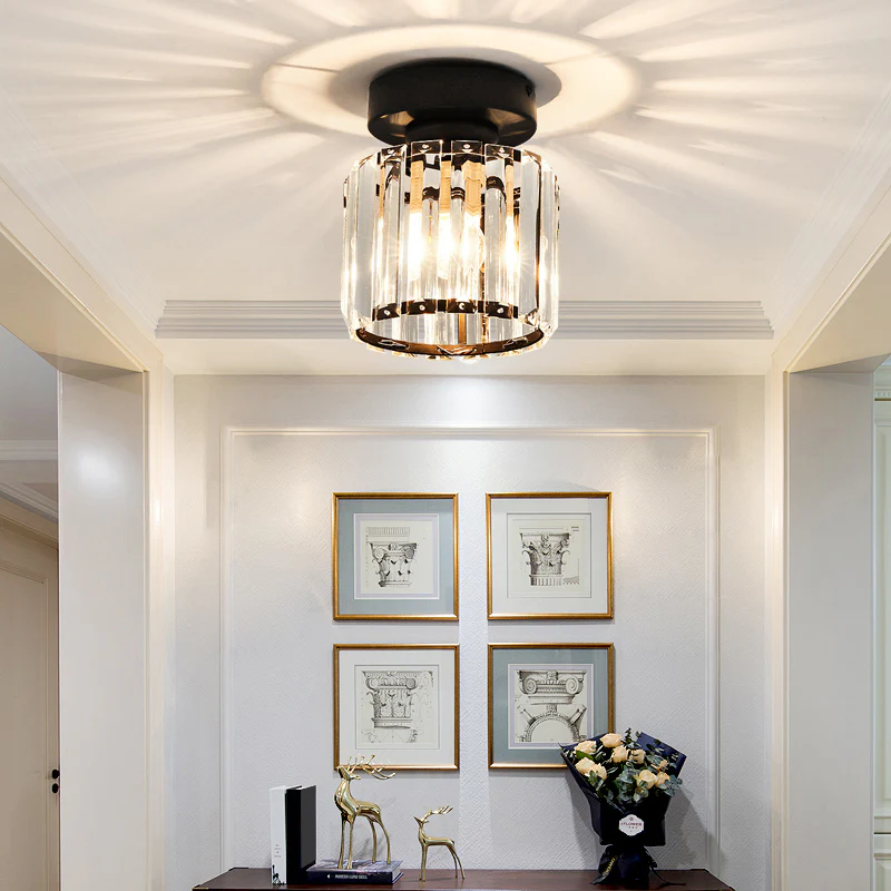 1-Light Flush Mount K9 Crystal Glass Hallway Ceiling Light