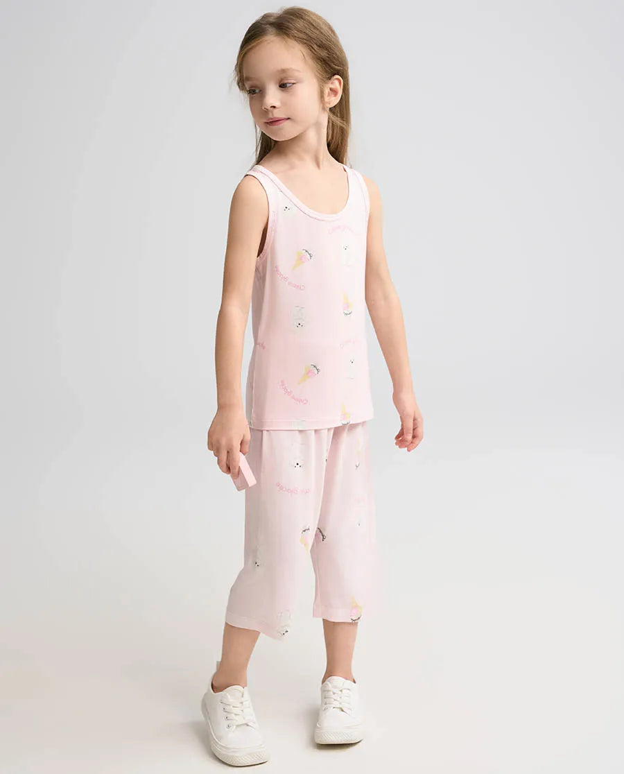 Aimer Kids Modal Bichon Printed Undershirts For Girls