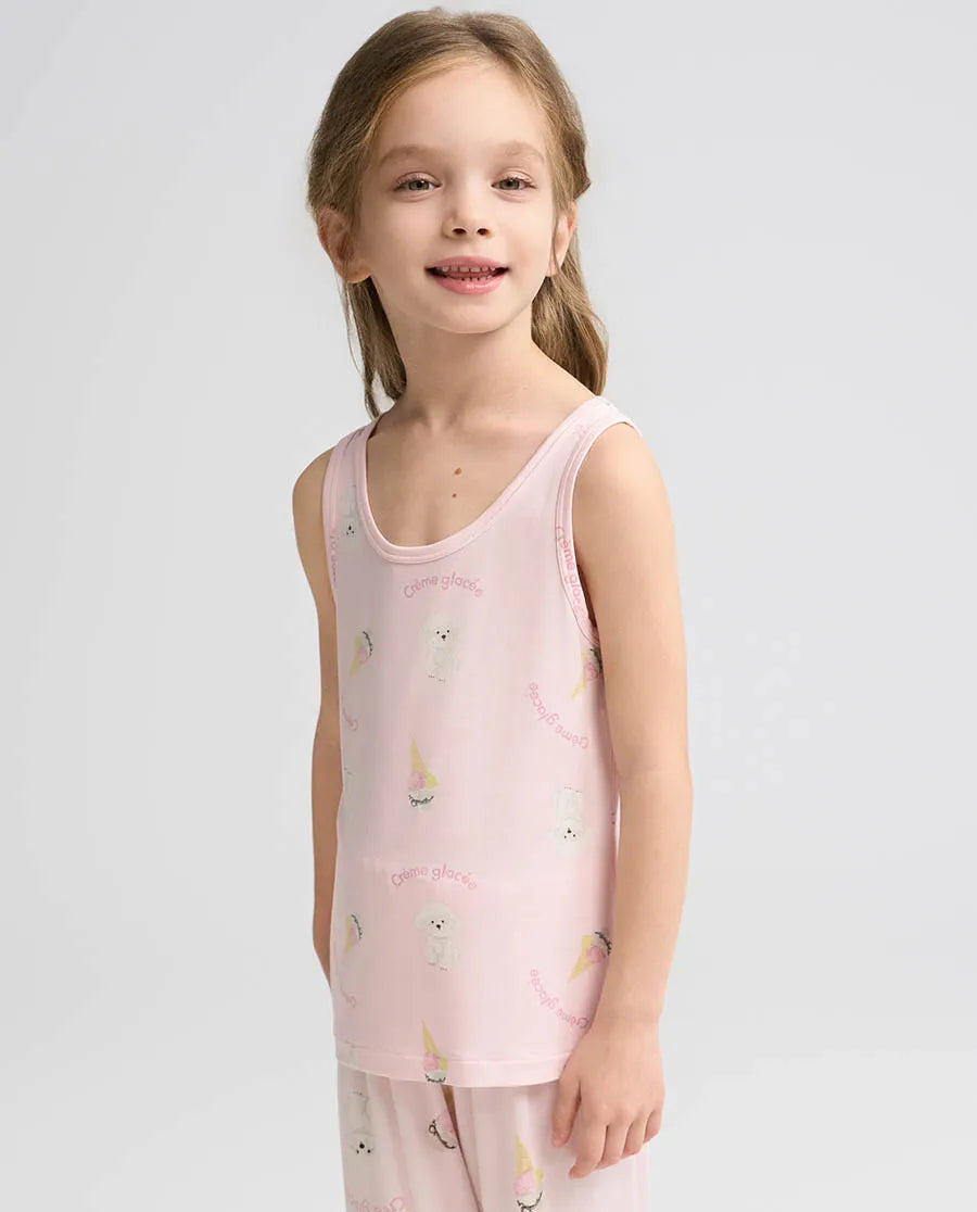 Aimer Kids Modal Bichon Printed Undershirts For Girls