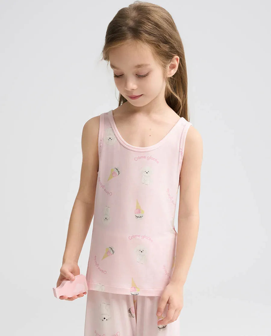 Aimer Kids Modal Bichon Printed Undershirts For Girls