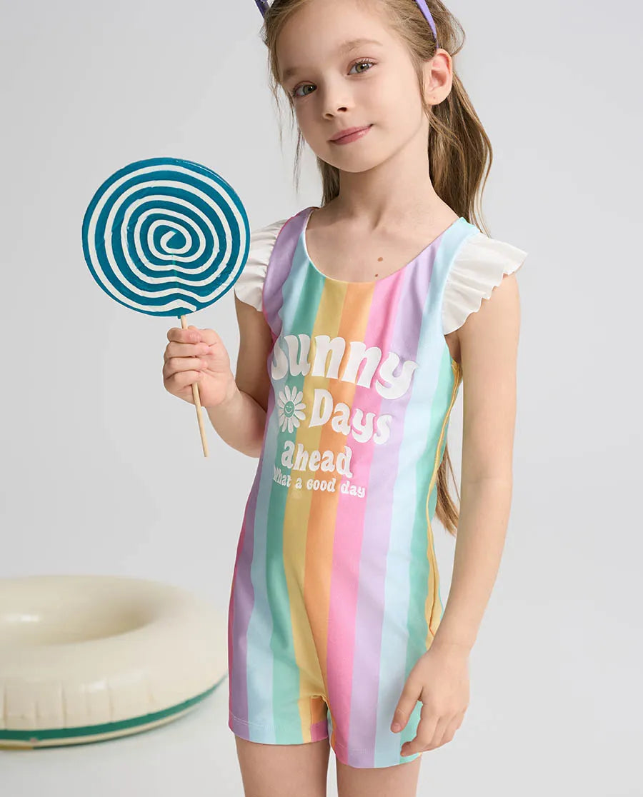 Aimer Kids Rainbow One-Piece Colorful Swimsuit Set