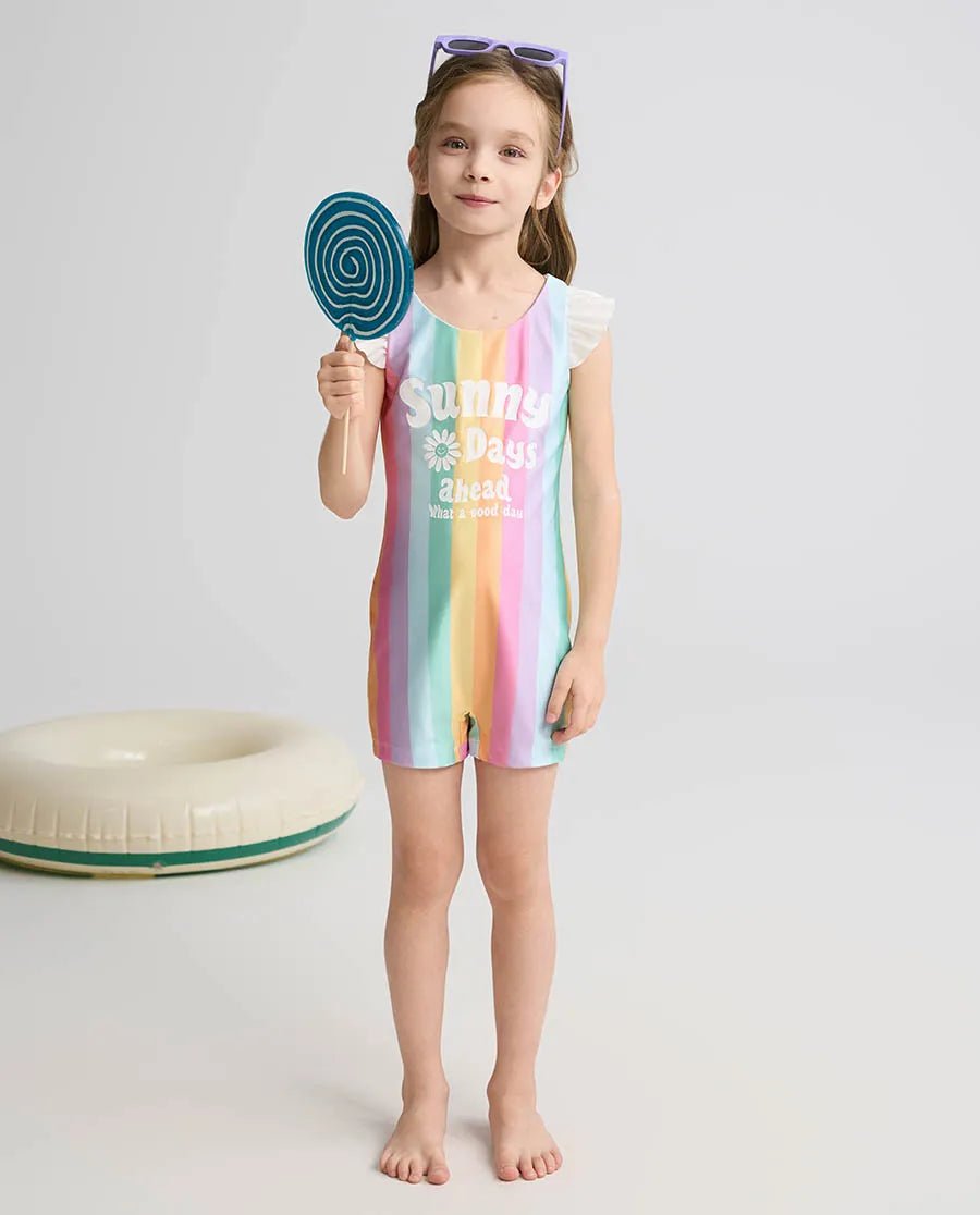 Aimer Kids Rainbow One-Piece Colorful Swimsuit Set