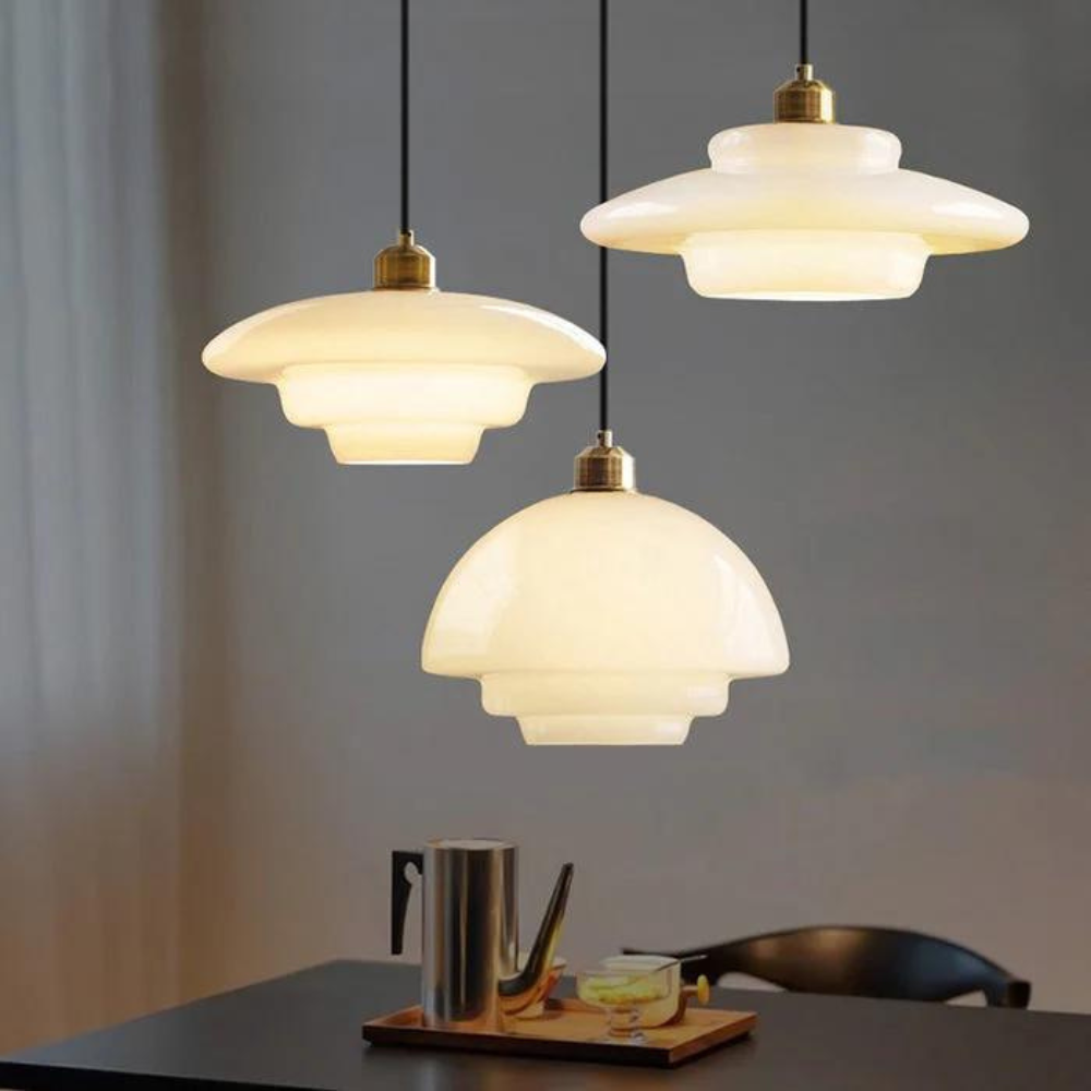 Art Deco Layered Glass Pendant Light With Dome Shade
