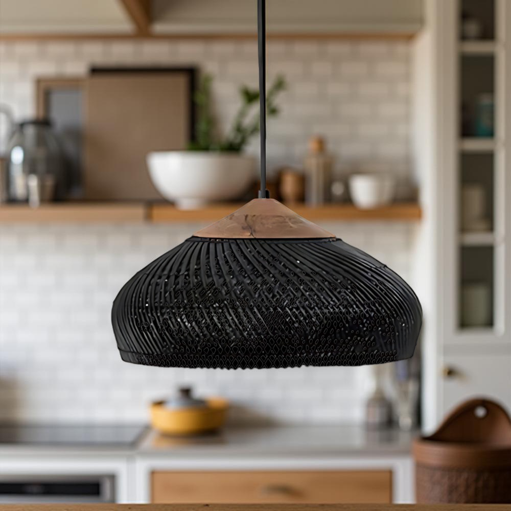 Bohemian Rattan Pendant Light With Woven Dome Shade