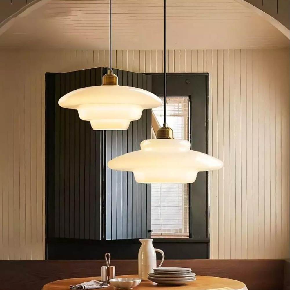 Art Deco Layered Glass Pendant Light With Tiered Shade