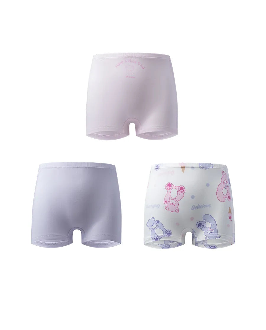 Aimer Kids Modal 3-Pack Bear Printed Mid-Rise Boyshorts For Girls