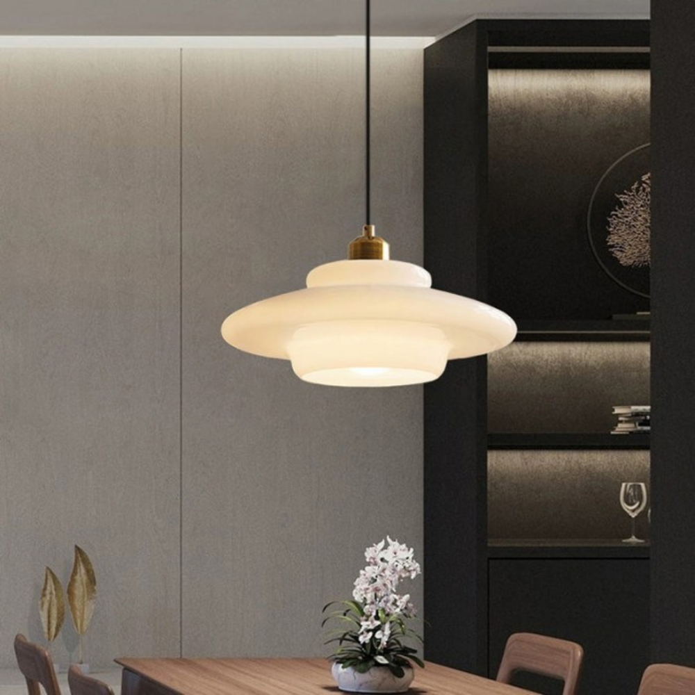 Art Deco Layered Glass Pendant Light With Dome Shade