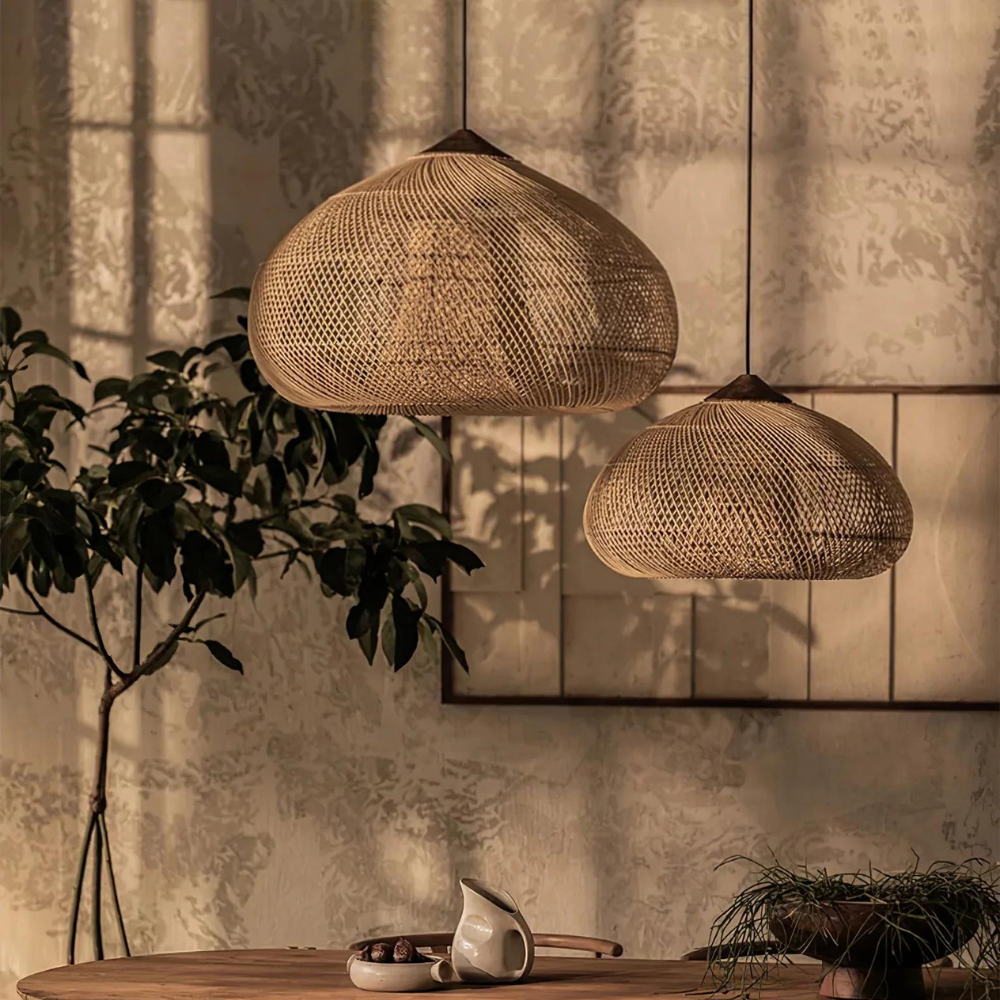 Handmade Rattan Pendant Lights With Woven Dome Shade