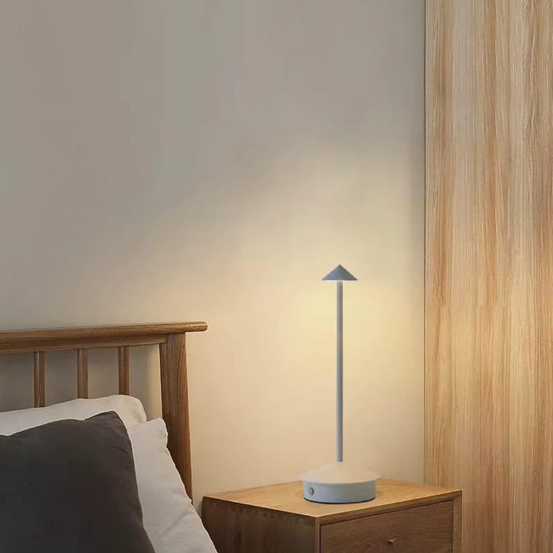 Modern Aluminium Cone LED Rechargeable Table Lamp With Stepless Dimming