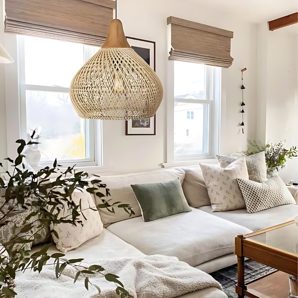 Bohemian Rattan Pendant Light With Hand-Woven Dome Shade