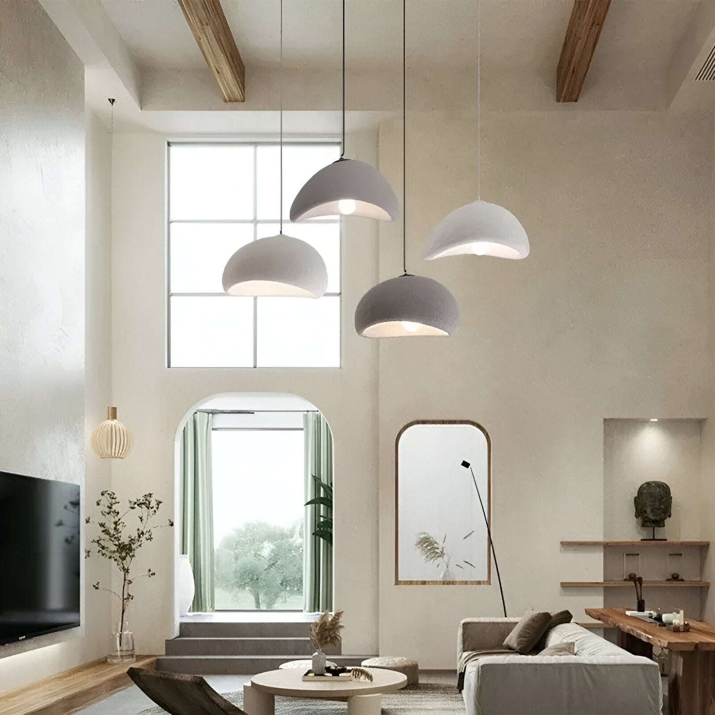 Wabi-Sabi Polystyrene Pendant Light With Spherical Dome Shade