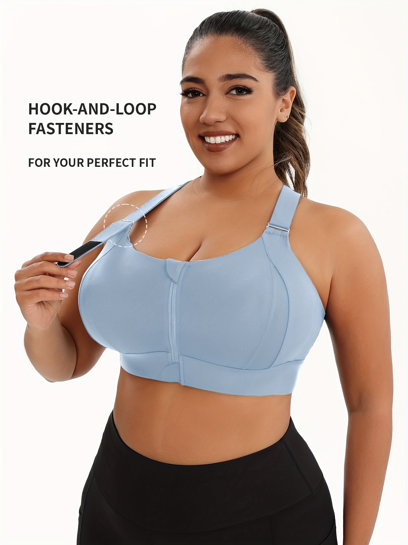 Plus Size Front Zip Sports Bra, Racerback Design TJR7L4D