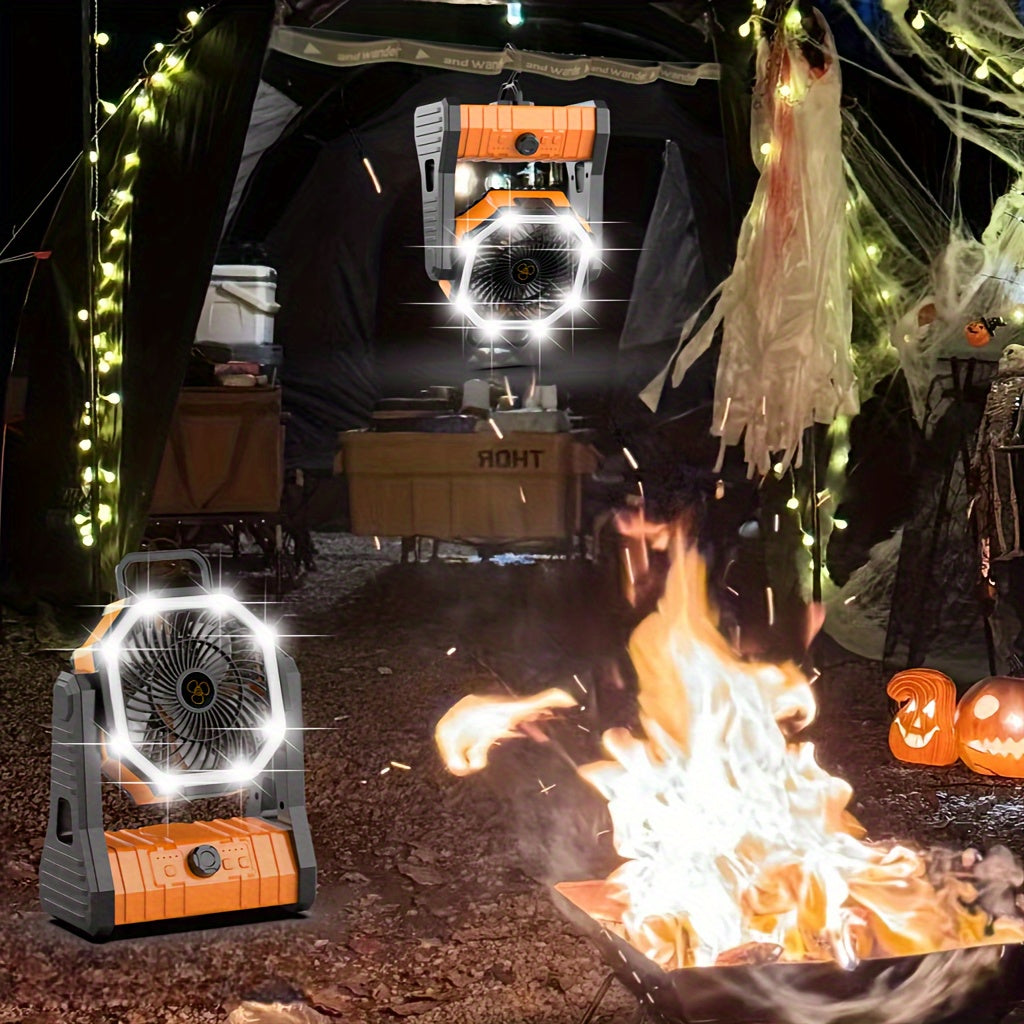 Portable Camping Fan, USB Rechargeable, LED Light, Cooling – TJR4M8Y