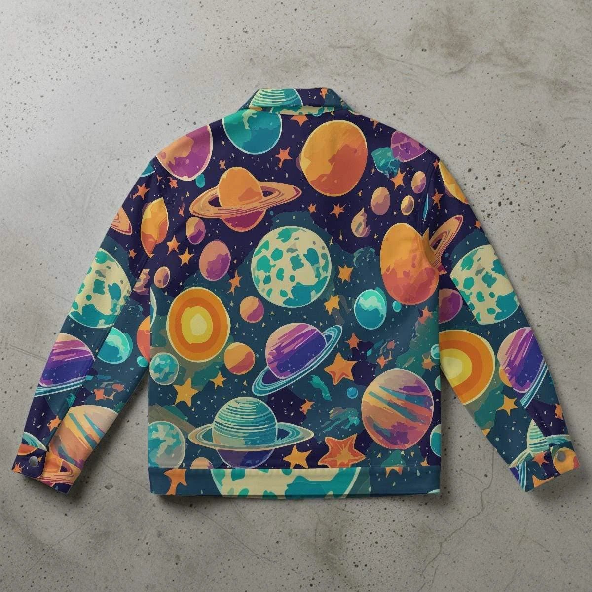 Cosmic Pop Art Bomber Jacket for Urban Streetwear Collectors — 190gsm Canvas-Feel AOP, Decorative Pocket Detail, Festival Gallery Statement Layer