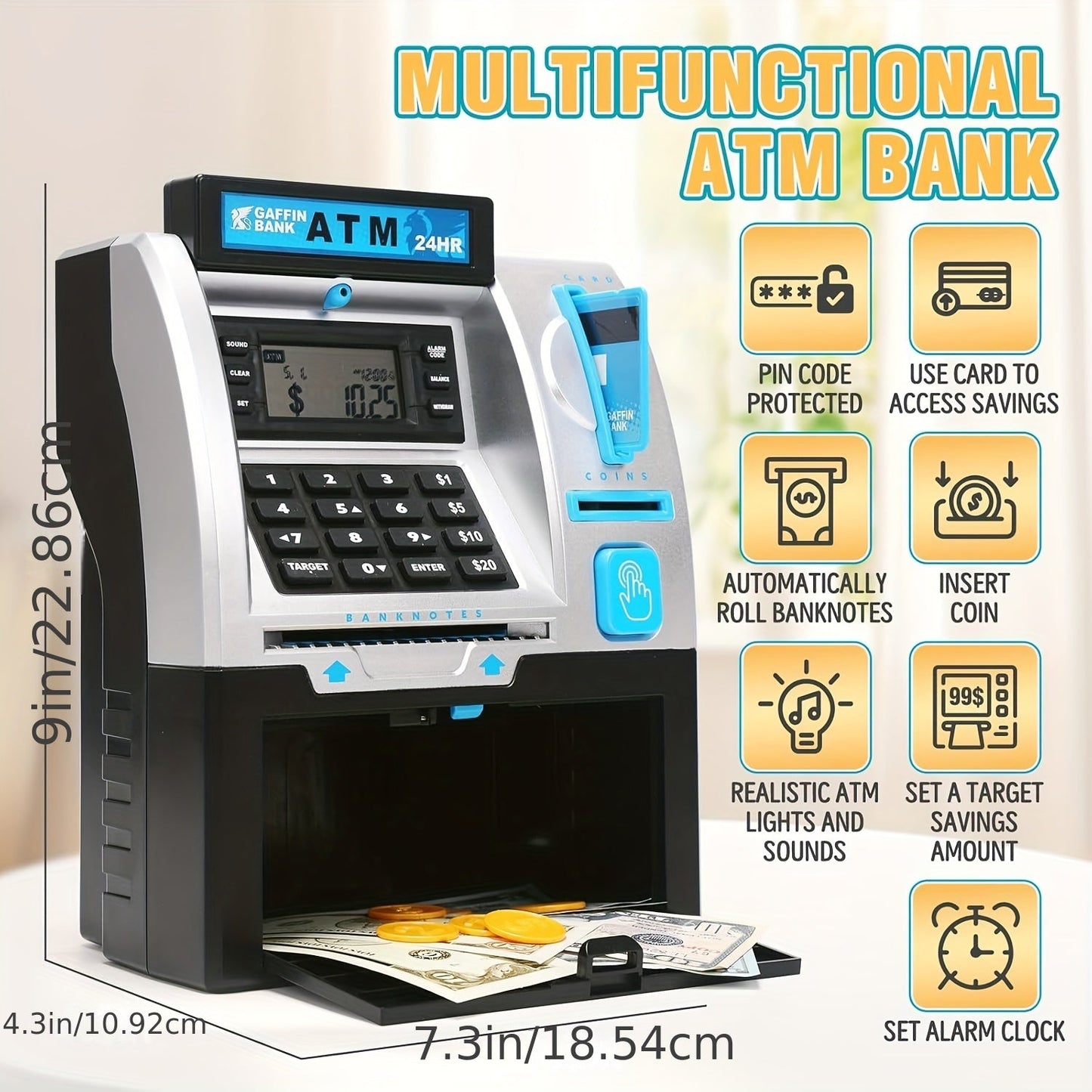 Shimirth ATM Machine Toy Bank, Realistic 24-Hour TJR3P9X