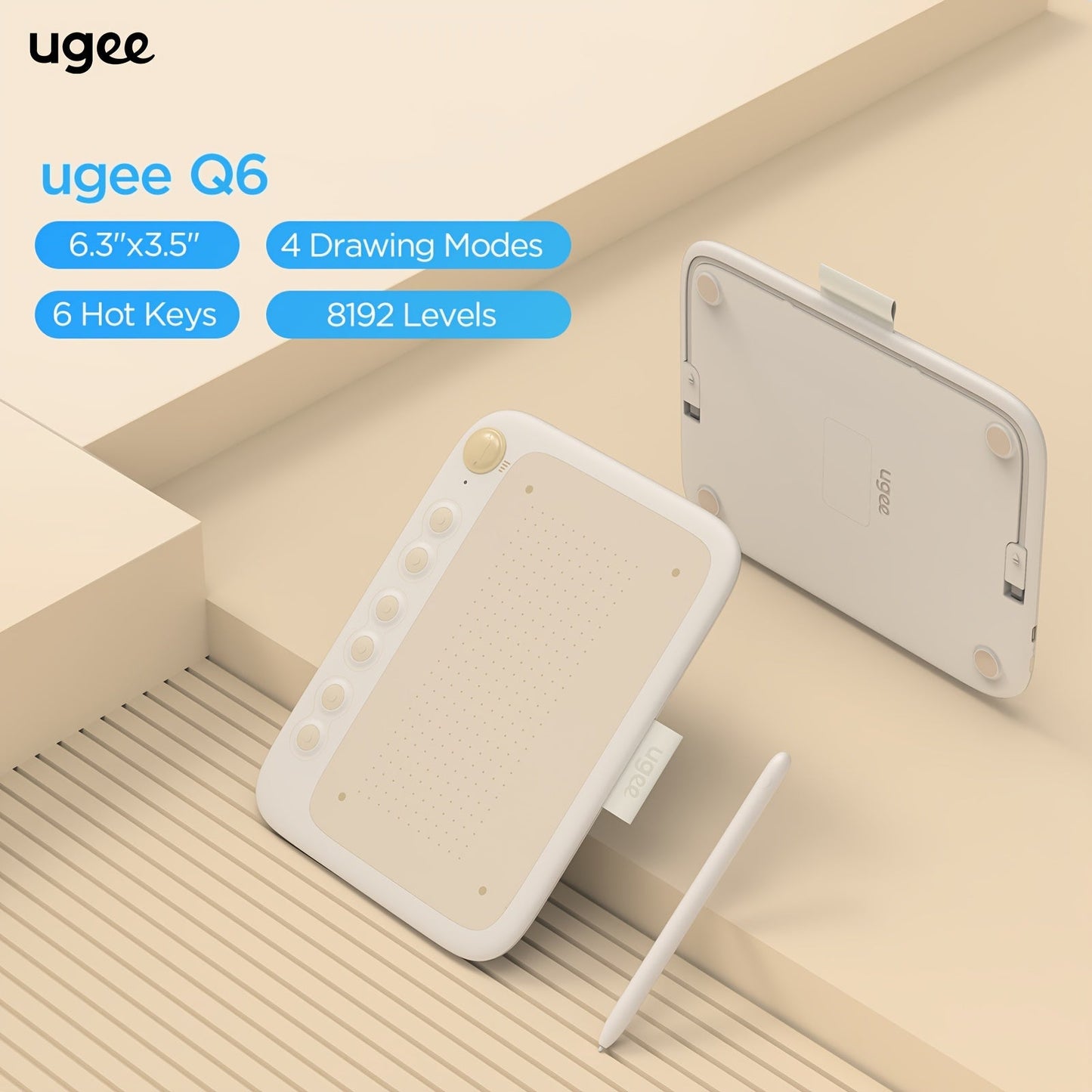 UGEE Q6 USB Drawing Tablet, Battery-Free Stylus, 8192 Levels TJR6X9P