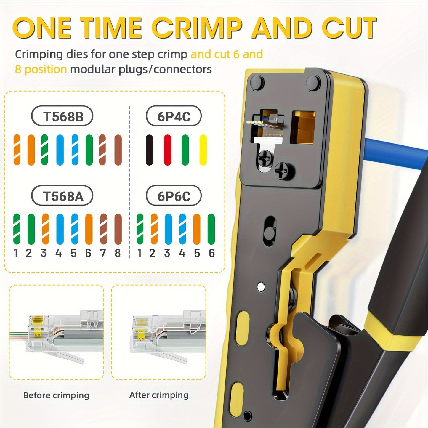 RJ45 Crimp Tool, Pass-Through Cutter for Ethernet TJR2V7L